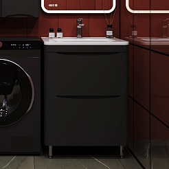 Style Line Тумба с раковиной Бергамо Мини 60 черная Люкс антискрейтч Plus – фотография-2